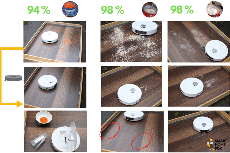Результат теста на всасывание Dreame L10s Ultra на твердом полу.